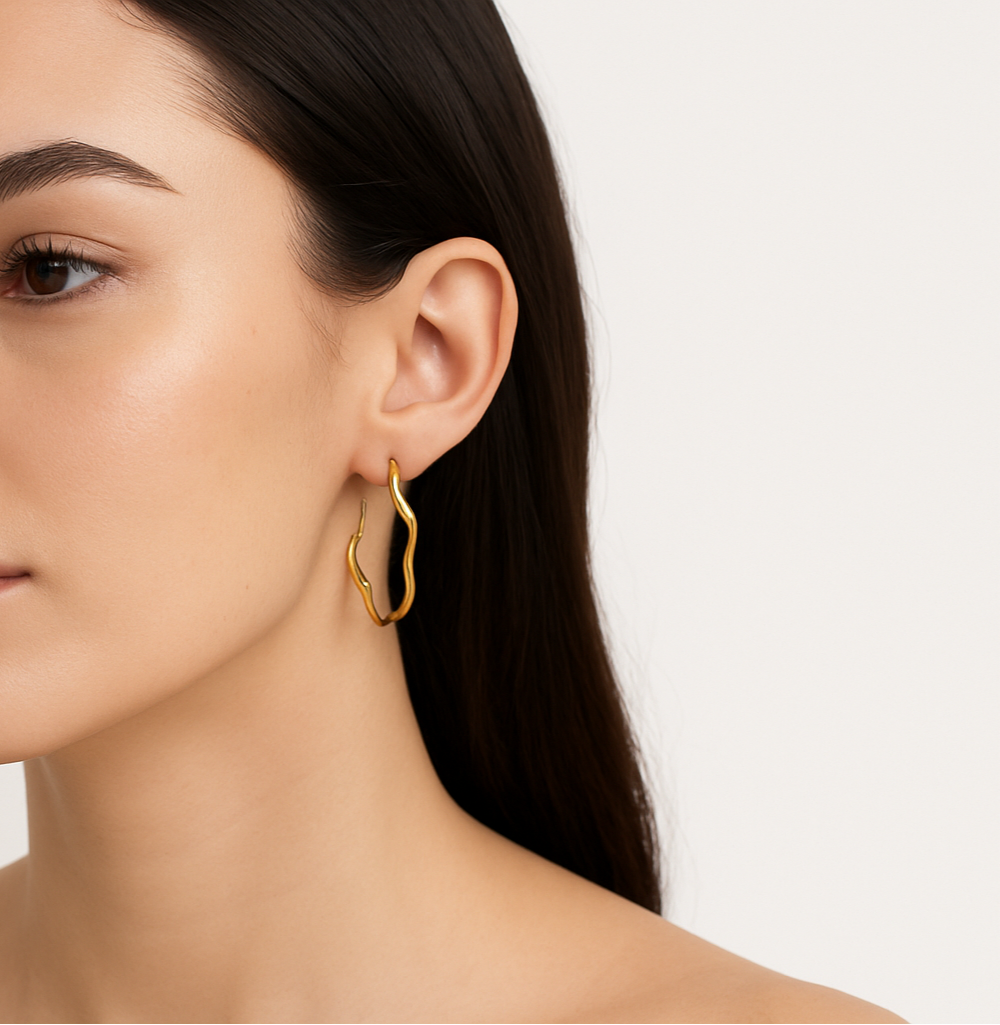 Generated image of woman wearing gold hoop earrings